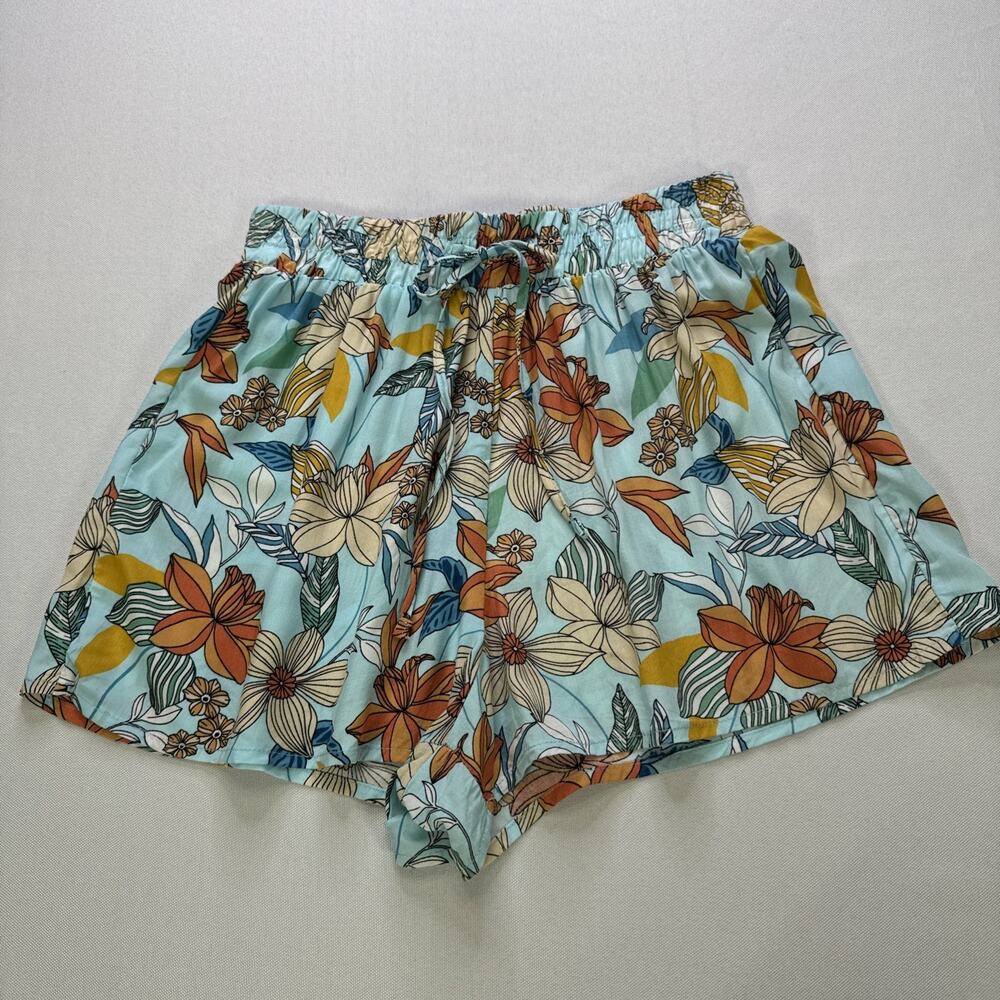 L.I.F.E. Love Is For Eternity Floral Rayon Shorts Women’s M Blue Tropical Boho